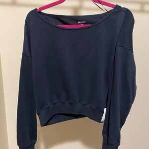 Hollister Navy Blue Cropped Sweatshirt off shoulder